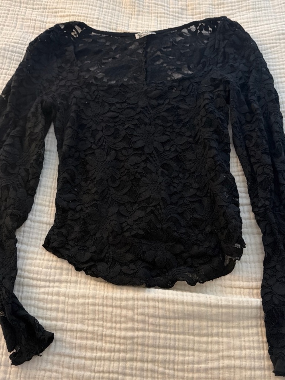 Free People Black Floral Lace Long Sleeve Top